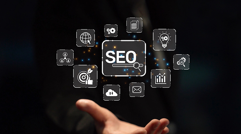 A Hand Holding Up A Central Seo Icon Surrounded By Various Marketing And Search-related Icons A Hand Holding Up A Central Seo Icon Surrounded By Various Marketing And Search-related Icons