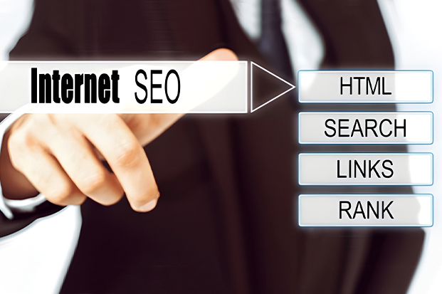 Businessman Pointing At Internet Seo Options Including Html Search Links And Rank
